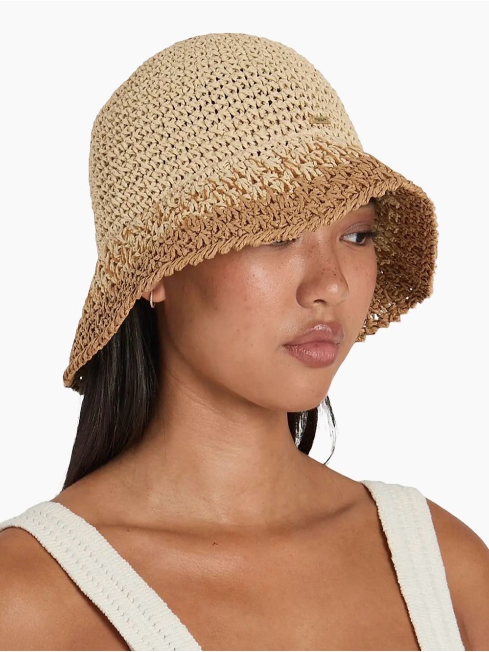 Eugenia Kim Two-Tone Crochet Bucket Hat in Beige and Brown